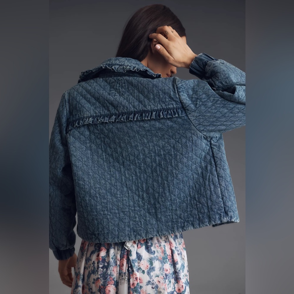 Anthropologie The Maura Bow-Tie Denim Jacket by Avec Les Filles - Medium - Picture 3 of 8